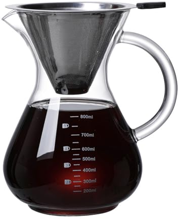 Supercap - Glass Coffee Carafe | 800mL Pour Over Coffee Maker with Double-layer Stainless Steel Filter | Lead-Free Borosilicate Glass Coffee Dripper Brewer