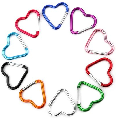 IPNSDON 10 Stück Karabiner, herzförmige Karabiner, herzförmige Haken, Karabinerhaken, kleine Schlüsselanhänger, bunte Karabiner-Schlüsselanhänger für Camping, Reisen (mehrfarbig)
