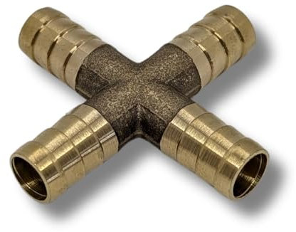 Lumonic 5x I X-Schlauchverbinder I für 9mm (3/8) Schlauch I aus Messing I Kreuz-Verbinder I X-Stück I mit Dornenprofil I Druckluft & Wasser I für Werkstätten, Betriebe und Heimwerker