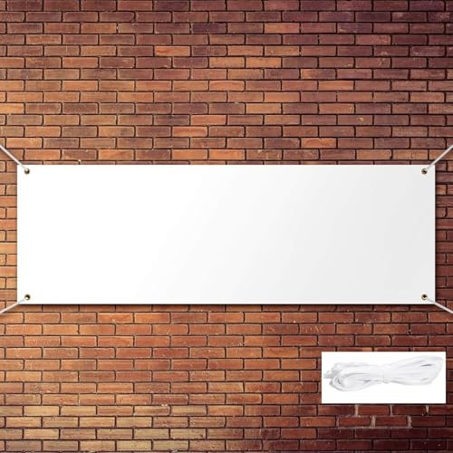 parallelower Großes Leeres Banner 180x60cm Blanko Banner Banner Selbst Gestalten Banner Personalisiert Weiß mit 6m Hängendem Seil für Fahne Selbst Gestalten DIY Painting Geburtstagsbanner