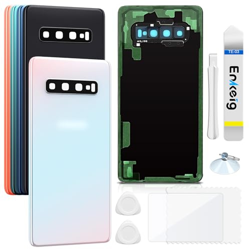 Enkeig Backcover Ersatzkit Akkudeckel für Samsung Galaxy S10+ Plus G975 rückseite beinhaltet Rückglas Reparatur Rückabdeckung Rückglasplatte Werkzeuge (Weiß)
