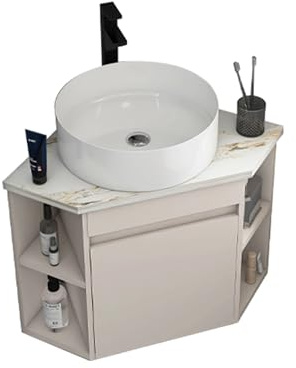 JOSIAHCQ Meuble Salle de Bain avec Vasque Ensemble Meuble d'angle Vasque Meuble sous Lavabo Salle de Bain Meuble Lave Main avec Robinet pour Salle de Bain WC(56cm/22.04in)