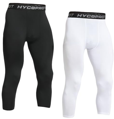 HYCOPROT 2er Pack Herren 3/4 Kompressionshose Schnelltrocknende Laufhose Tights Sport Leggings Atmungsaktiv Funktionsunterhose Tight Hose für Basketball Fitness Joggen (Black/White, S)