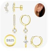 JeweBella 3 Paires Boucles d'Oreilles Femme Argent 925 Plaquée Or 14 Carats Petites Clou d'Oreilles Boucles d'Oreilles à Dos Plat CZ Creoles Argent Or Femme Piercings Oreille Cartilage Tragus Helix