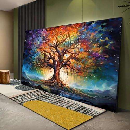 XINBAO Bunter Lebensbaum Leinwandgemälde, Wandkunst, Malerei, Landschaft, abstrakter Lebensbaum, Poster und Drucke für Wohnzimmer, Heimdekoration, 80 x 110 cm, rahmenlos