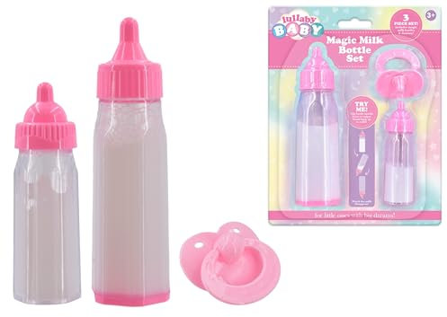 Lullaby Baby 3 Piece Baby Doll Accessories | Baby Doll Accessories Includes 2 Magic Milk Bottles and a Dummy