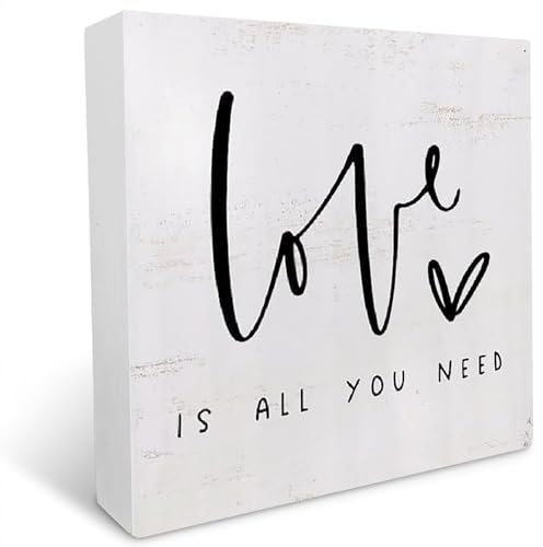 KOPUTE All You Need is Love Wood Box Sign Desk Decor,Rustic Love Quote Sign Desk Decor for Home Bedroom 5 x 5 Inches