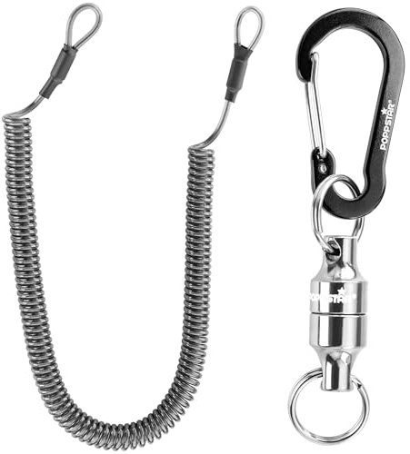 POPPSTAR Magnetische Release Clips mit Karabiner, Haftkraft 6 kg, Spiralschnur, Fliegenfischen Magnet, Silbern