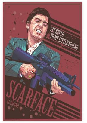ahnld Scarface Say Hello To My Little Friend, Tony Montana, Heimdekor-Poster, Leinwand-Poster, Wandkunst, Dekordruck, Bild, Gemälde für Wohnzimmer, Schlafzimmer, Dekoration, 50 x 75 cm