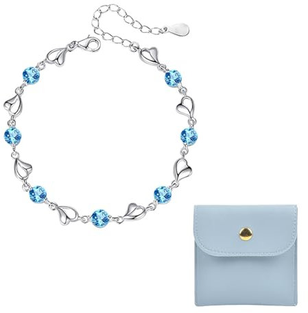 TYFGRT 1 Blaues Diamantarmband Und 1 Schmuckbeutel, Funkelndes Armband, Liebesarmband, Strassbesetztes Armband, Damenarmband, Verstellbares Armband