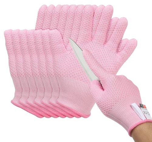 PATIKIL Cut Resistant Gloves, 4 Pair Level 5 Protection Cutting Gloves Anti Cut Kitchen Work Glove for Mandolin Slicing Oyster Shucking Whittling Wood Carving, Pink, Large