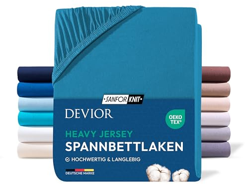 Devior Heavy Jersey Spannbettlaken 90x200cm - 100x200cm, 100% Baumwolle, Matratzenhöhe bis 22cm, Petrol – 160 g/m² Anti-Statisches, atmungsaktives Bettlaken mit Einlaufschutz, Matratzenbezug