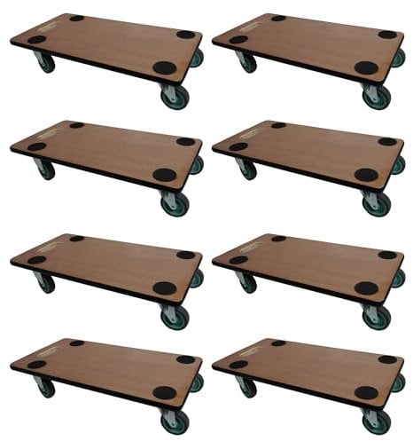 Mega Deal 8X Profi Transportroller mit 4 Rollen | HxBxT 11,5x30x60 cm | Traglast 200kg | Sperrholzplatte | Braun | Möbelroller Rollbrett Transporthilfe Rollwagen Roller
