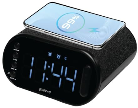 groov e Atlas II - Digital Alarm Clock with FM Radio, USB and Wireless Charging, LED Display, and Dual Alarm - USB or Rechargeable Battery Operated