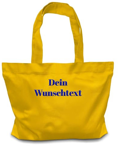 Shopper mit Wunschtext bestickt - Personalisierte Tasche aus Bio-Baumwolle als einzigartige Geschenkidee (Gelb)