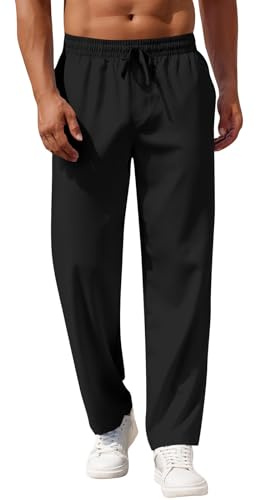 YSFWL Leinenhose Für Herren Leicht Atmungsaktiv Hosen Lang Sommerhose Baggy Komfortabel Freizeithose Leinen & Baumwolle Hose Einfarbig Stoffhose Freizeit Urlaub Strandhosen Jogginghose Männer