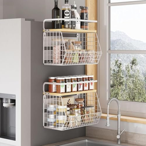 UMDONX Panier à Fruits Magnétique avec Couverble - Lot de 2 Paniers Frigo Magnétiques - Organisation Fruits et Légumes (Blanc)