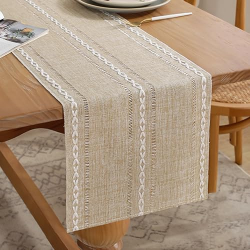 Boho Creme Landhausstil Tischläufer 33x183 cm Beige Gelb Makramee Häkelspitze Mesh Tisch Läufer Modern Outdoor Klein Tischdecke Dekoration für Küche Bauernhaus Böhmische Hochzeit Dekor