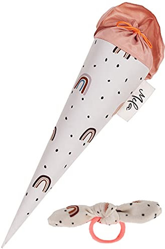 coopz Schultüte 50 cm Regenbogen mit Haarschleife Creme Einschulung Handmade Zuckertüte Schulranzen, Farbe:Creme