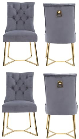 Life Interiors Ambra Modern Velvet Dining Chair – Black Tufted Accent Chair with Gold Legs & Ring Handle - Ideal for Dining Room Living Room Restaurants