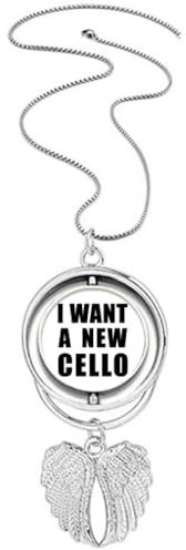 Halskette mit Anhänger I Want A New Cello Art Deco, Engelsflügel, drehbar