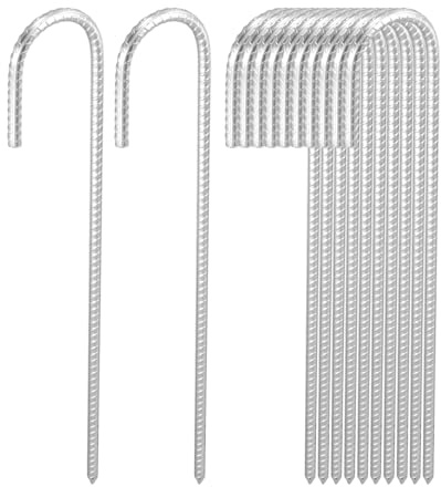 SOUJAP 12 Stück 40,6 cm robuste Bodenbewehrungen, verzinkter Stahl, J-Haken, Anker, Metall-Heringe für Camping, Markise, Pavillon, Strand, 40 x 1 cm
