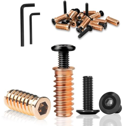 ddckj 30 Pièces Insert Fileté Bois en Acier Inoxydable, 15 Écrou M6 x 20 et 15 Vis Assemblage Meuble M6 x 30 pour Bricolage et Assemblage de Meubles en Bois avec 2 Clés
