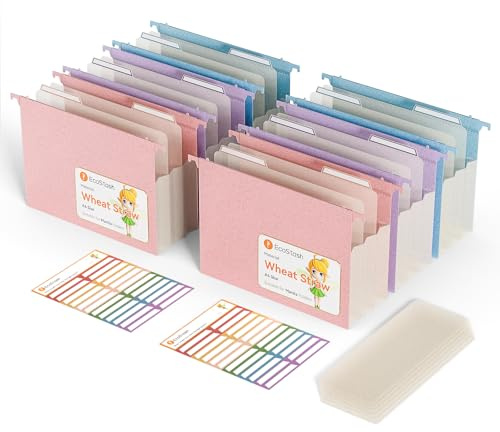 EcoStash Erweiterung Hängemappen, A4 Hängeregister Mappen mit Registern und Karteneinsätzen für Büro, Zuhause, Schule Aufbewahrung - 6 Stück (lila, rosa, blau)