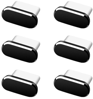 FangBoJie 6-teiliges Set USB C Staubstecker, Typ C Port Stecker, Anti Staub Abdeckkappen, Ladeanschluss Abdeckung USB C Port, Typ C Port Für Meiste Typ-C Handy Tablet Zubehör (Schwarz)