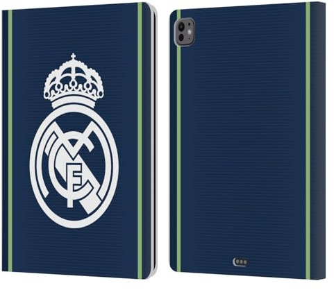 Head Case Designs sous Licence Officielle Real Madrid CF Bleu Foncé Badge Étui Portefeuille en Cuir Compatible avec Apple iPad Pro 13 M4 2024