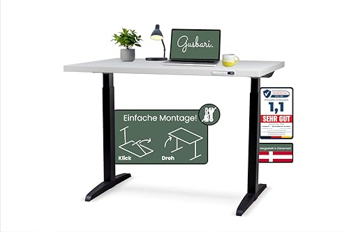 GUSBARI Höhenverstellbarer Schreibtisch Elektrisch mit Memory-Funktion & Sanft-Start | Computertisch Höhenverstellbar mit Anti-Kollisionssystem | Werkzeuglose Montage | Weiß | 112 x 77 cm