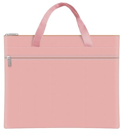 Sacoche Porte Documents A4 Étudiant, Étanche A4 Document Sac Avec Poignée Pochette Document Double Couche Portable Pochette Porte Document pour Bureau Scolaire (Rose)