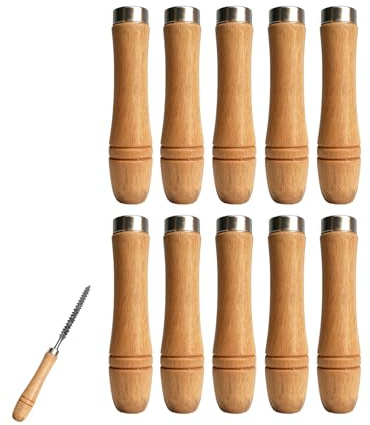 10 Piezas de Tiradores de Madera con Anillo de Seguridad de Metal, Mangos de Madera Dura de 11 cm y Agujero de 6 mm, Mango de archivo, Herramientas de Corte para Carpintería y Mantenimiento (11cm)