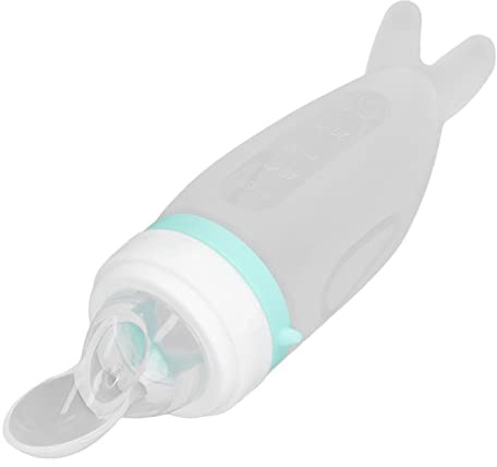 Fdit Juego de Cucharas Dispensadoras de Alimentos para Bebés de Silicona Juego de Biberones Exprimidores Verdes, Apretón Suave, Fácil de Usar, Cuchara Extraíble, para Más de 6 Meses