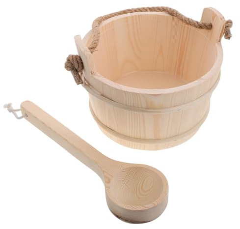HOODANCOS Saunakübel Set aus Kiefernholz mit Holzlöffel Handgriff Tragbar für Sauna Spa Entspannung Dusche und Wasseraufguss