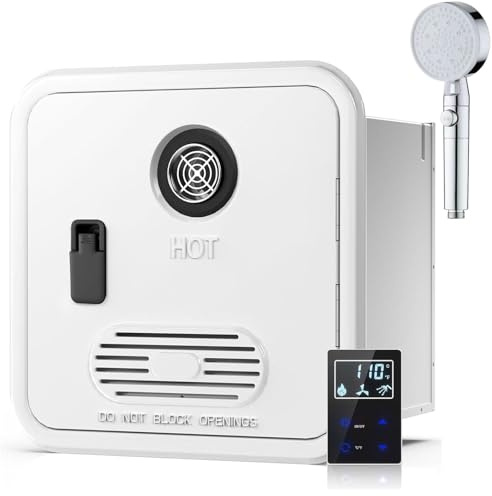 WANGYYDS Scaldabagno Istantaneo a Gas Propano per Camper 55 000 Btu, Scaldabagno Istantaneo a Richiesta con Telecomando, 12 V, 3,9 Gpm, Compatibile con Tutti I Camper E Roulotte WithShowerHead-White