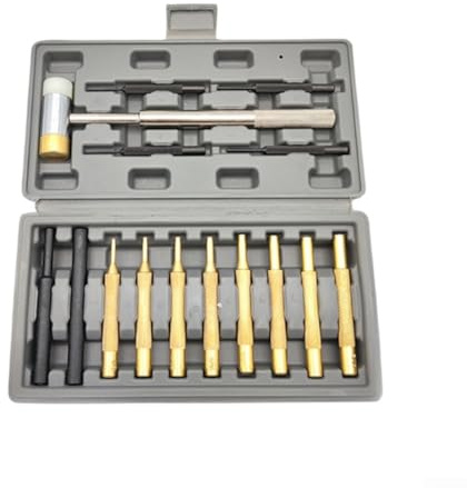 Stanzer-Set mit Hammer, doppelseitiger Messing- und Nylonkopf für Uhrmacherei, feine Aufgaben und Werkzeugarbeiten, inklusive Aufbewahrungskoffer, 15-teilig