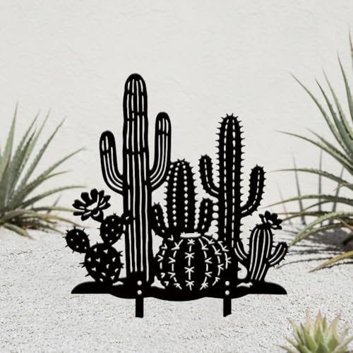 SUPERDANT 1Pc En Métal Tuteur Cactus Decoration Jardin Exterieur Sud Ouest Art de Jardin Silhouette Fer Noir Tuteur Plante Désert pour Pelouse Patio Cour Décoration Ferme Cadeau 28x28cm