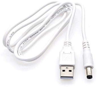JZK 1 m langes weißes USB-auf-DC-5V-Stromkabel, 5,5 mm x 2,1 mm Hohlstecker-Ladekabel, 5V 2A Adapterstecker mit Pluspol in der Mitte für Router, Kamera, LED-Streifen, Mini-Ventilator