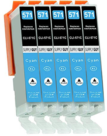 Supply Guy 5 XL Druckerpatronen mit Chip kompatibel mit Canon CLI-571 Cyan für Pixma MG5700 MG5750 MG5751 MG6800 MG6850 MG7750 TS5000 TS5050 TS5055 TS6050 TS8050 TS9050 TS9055 und weitere