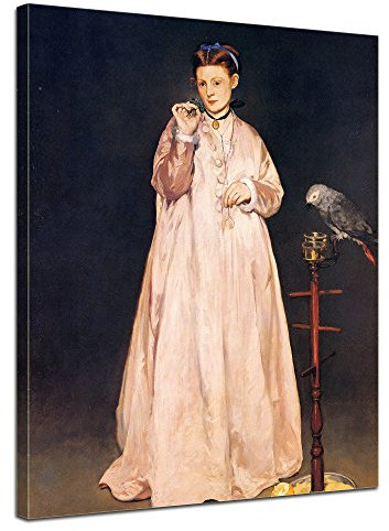 Bilderdepot24 Bild auf Leinwand | Édouard Manet Junge Dame mit Papagei in 30x40 cm als Wandbild | Wand-deko Dekoration Wohnung alte Meister | NEU-180204-30x40-jdm