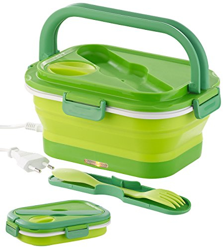 Rosenstein & Söhne Wärmebox Essen: Faltbare elektrische Thermo-Lunchbox mit Multifunktions-Besteck, 0,8 l (Wärmebox Essen elektrisch, Thermobox, Frischhaltedosen)