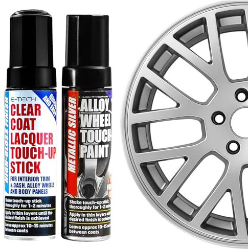 E-TECH Alloy Wheel Touch Up Twin Pack - 1 x Metallic Silver and 1 x Clear Lacquer
