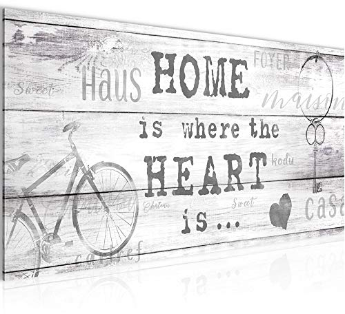 Runa Art Wandbild Home 1 Teilig 100 x 40 cm Modern Bild auf Vlies Leinwand Mit Spruch Wohnzimmer Grau 023012c