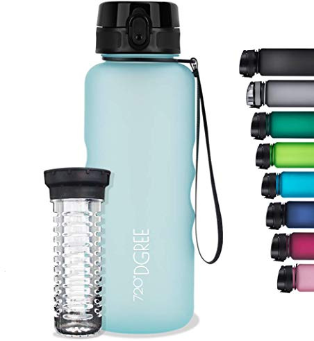 720°DGREE Gourde, Bouteille d’Eau “uberBottle“ +Tamis-Fruits – 350ml, 500ml, 650ml, 1l, 1,5l, 2l - Sans BPA, Étanche, Anti-Fuite, Réutilisable, Légère - Idéal pour École, Sport, Fitness, Gym, Travail