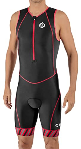 SLS3 Triathlon Einteiler Herren – Trisuit – Tri Anzug – Triathlonanzug FRT 2.0 – Designed by Athletes (Black/Red Stripes, M)