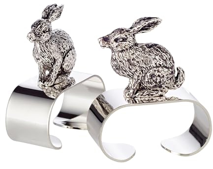 EDZARD 2er Set Serviettenring Hase sitzend, Osterhase, Deko für Ostern/Frühling, edel versilbert, Länge 5 cm