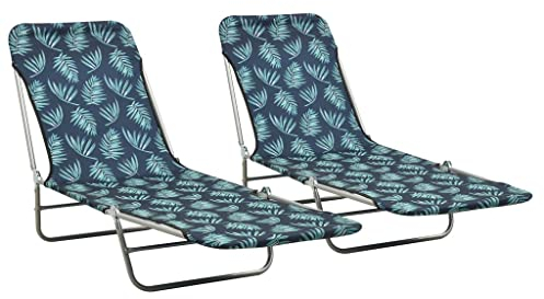 vidaXL 2X Sonnenliege Klappbar Verstellbare Rückenlehne Gartenliege Campingliege Liege Gartenmöbel Strandliege Klappliege Stahl Stoff Blattmuster
