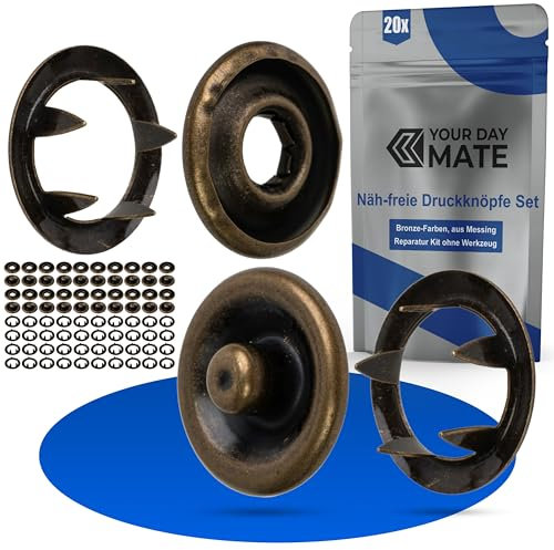 Näh-freie Druckknöpfe Set, Ø 10 mm aussen, 20 Paare, in Bronze, aus Messing, Kit ohne Zange, Druckknopf für Bekleidung, Bastelarbeiten, DIY Projekt, Zackenring Druck Knopf, Reparatur Knöpfe Nähzubehör
