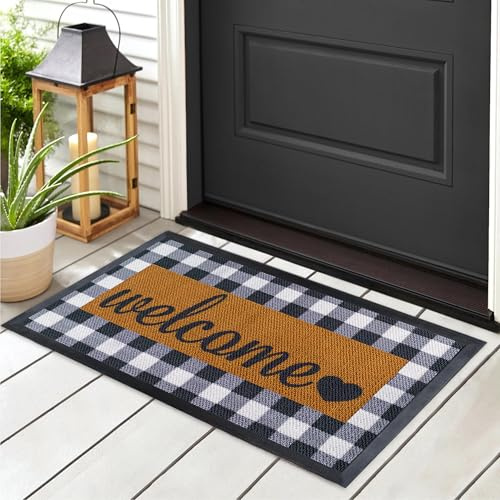 ubdyo Welcome Mat for Front Door - Doormat Entrance - Welcome Mats - Large Outdoor Mats - Outside Entry 30''x17' (Black and Grey)